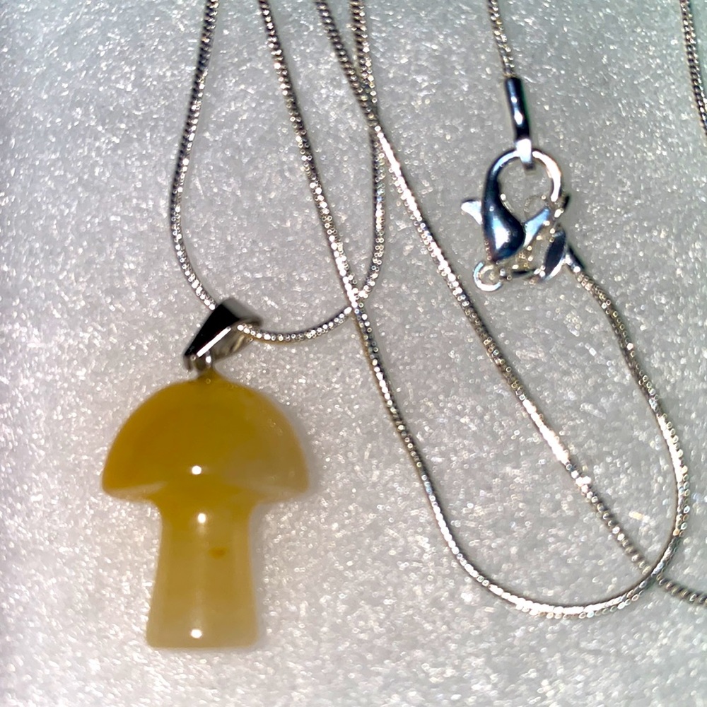 Psychedelic Boho Hippie natural Citrine Mushroom Sterling Silver Necklace 24” - Picture 3 of 4